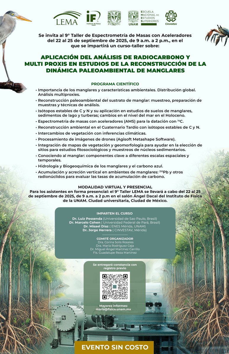 🌱 ¿Trabajas con manglares, paleoclimas o análisis de carbono? ¡Este curso-taller es para ti!

Compartimos la invitación al curso-taller sobre: Aplicación del análisis de radiocarbono y multi proxys en estudios de la reconstrucción de la dinámica paleoambiental de manglares. 🏞