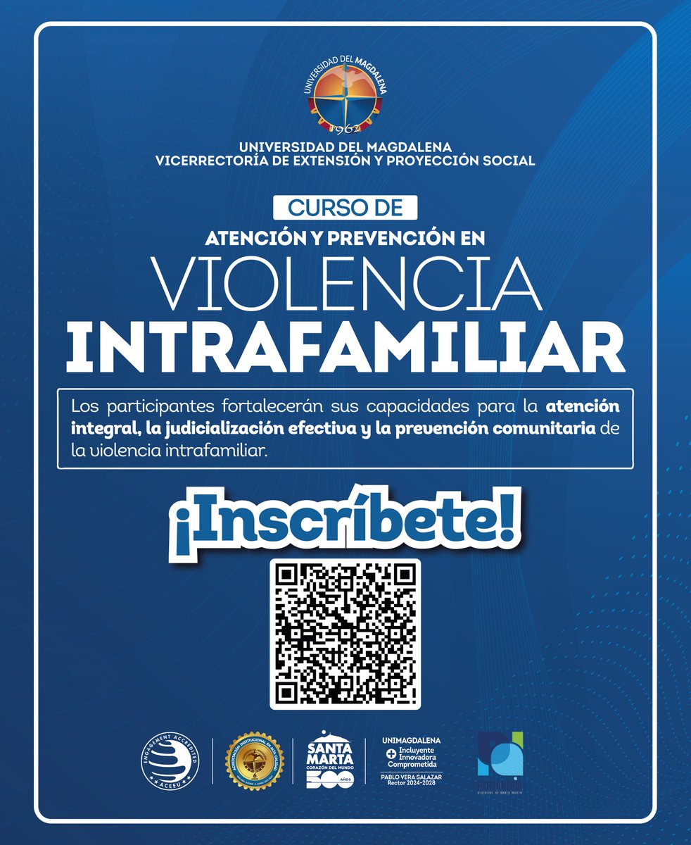 ViceExt Unimagdalena (@vexunimagdalena) on Twitter photo ¡Tu compromiso puede marcar la diferencia! 🙌
Inscríbete, mediante el código QR 📲, al curso de Atención y Prevención en Violencia Intrafamiliar, organizado en asocio con la <a href="/PersoSantaMarta/">Personería Distrital de Santa Marta</a>.
Aprende a identificar, prevenir y actuar frente a estas situaciones.
#UMComprometida ¡Tu compromiso puede marcar la diferencia! 🙌
Inscríbete, mediante el código QR 📲, al curso de Atención y Prevención en Violencia Intrafamiliar, organizado en asocio con la <a href="/PersoSantaMarta/">Personería Distrital de Santa Marta</a>.
Aprende a identificar, prevenir y actuar frente a estas situaciones.
#UMComprometida