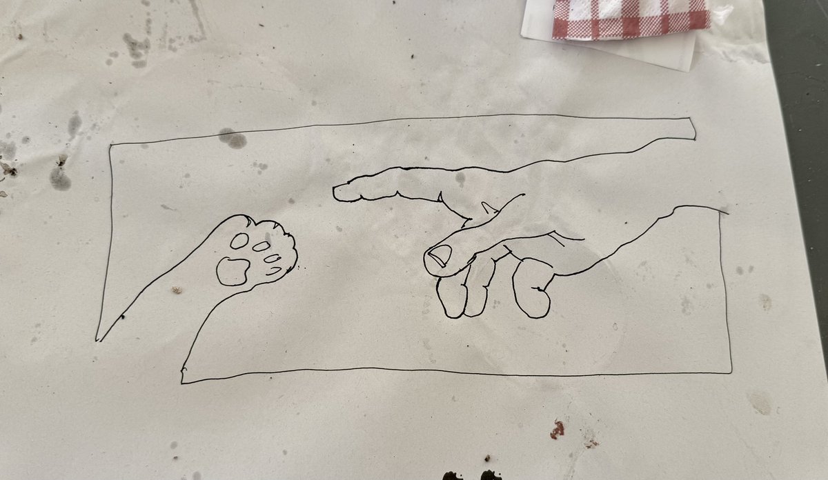 On a family vacation in Rome, trolling all the waiters with little drawings in the tabletops.