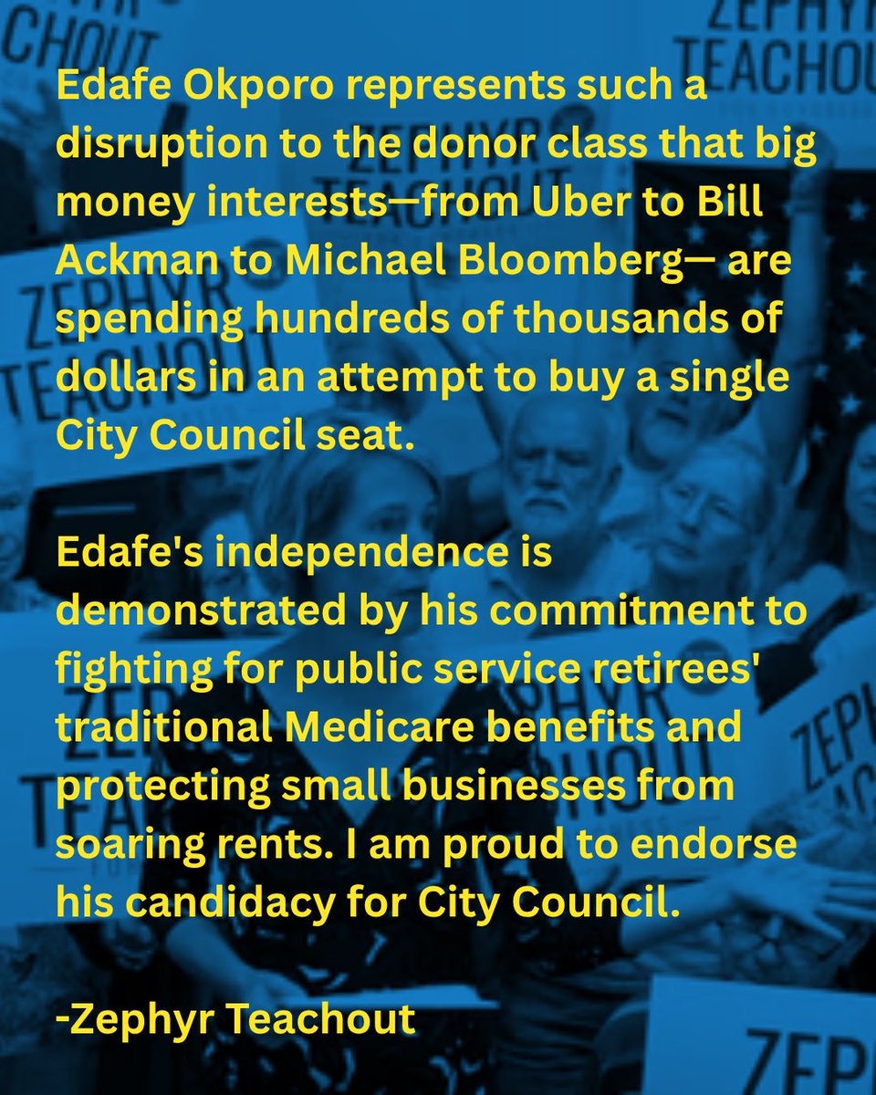 Edafe Okporo for City Council (@edafeforcouncil) on Twitter photo I’m proud to have the support and endorsement from former New York Attorney General Candidate <a href="/ZephyrTeachout/">Zephyr Teachout</a> ! Her leadership and determination to root out big money inspires me everyday.
Let’s win this! I’m proud to have the support and endorsement from former New York Attorney General Candidate <a href="/ZephyrTeachout/">Zephyr Teachout</a> ! Her leadership and determination to root out big money inspires me everyday.
Let’s win this!