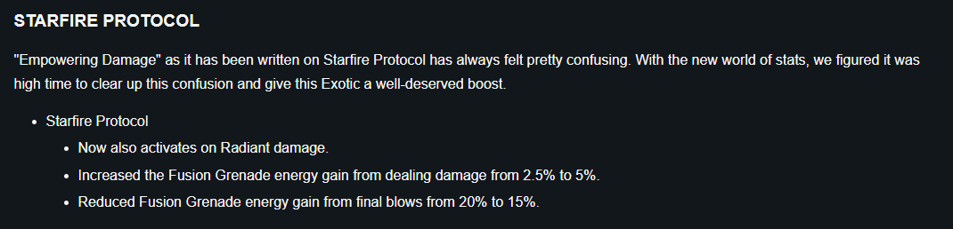 Josh_yamarider's tweet photo. @A_dmg04 What are the chances these changes apply to spirit of starfire as well? Didn't see anything mentioned about it, but it would really help spirit of starfire since it's pretty useless right now. https://t.co/hwwf6aLx1c