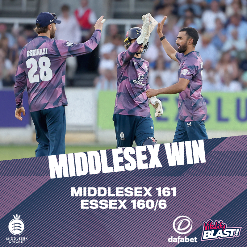 Middlesex_CCC's tweet photo. 🥳 | MIDDLESEX WIN!!!
We win a final over thriller by a single run here at Lord's!
Gohar and Helm took two wickets each as we restricted Essex 160/6 at the Home of Cricket 🙌
MATCH CENTRE ⬇️ | #OneMiddlesex