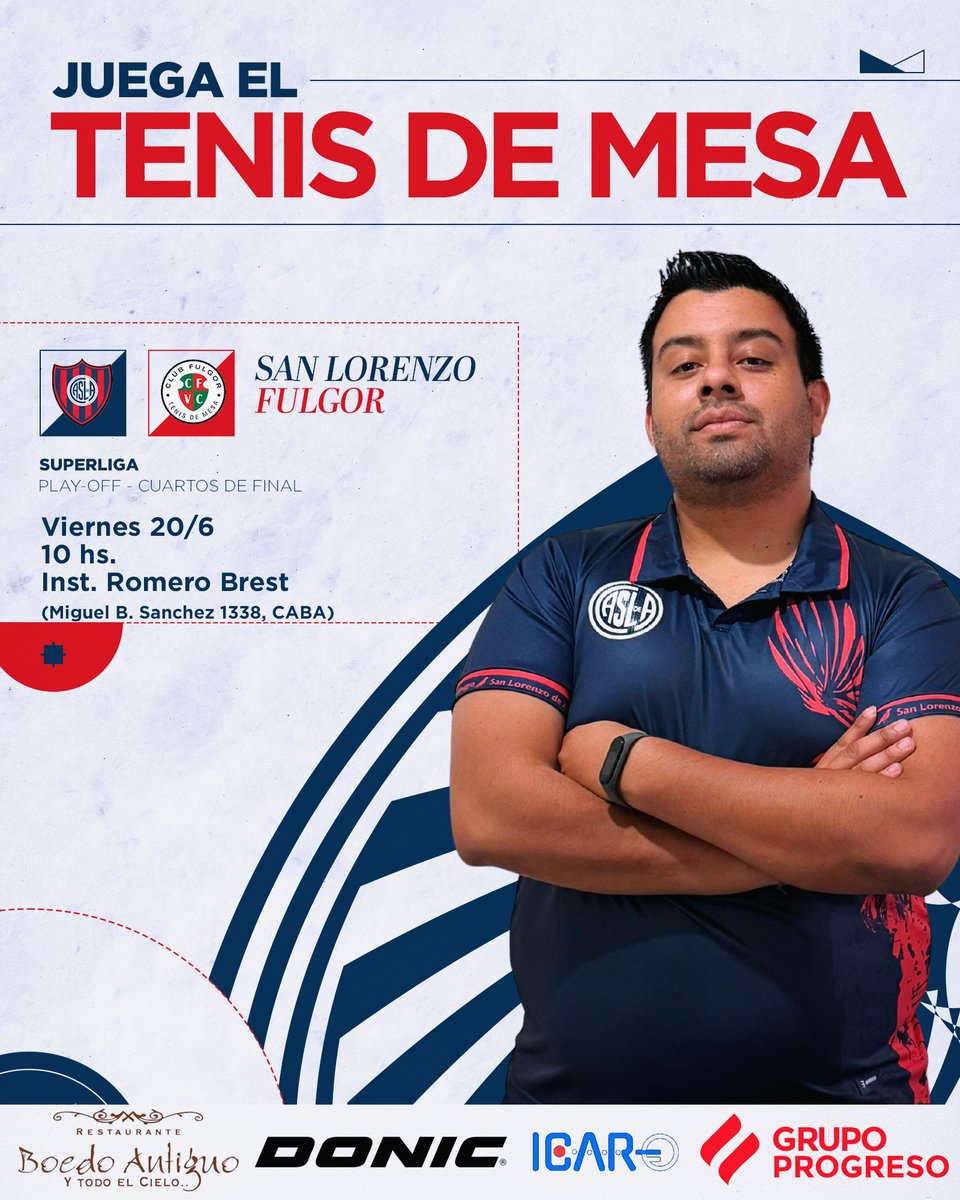 #TenisDeMesa 🏓 ¡Mañana juega el Ciclón!

#SanLorenzo se enfrentará este viernes desde las 10 a Fulgor, por los cuartos de final de la Superliga.

📍 Instituto Romero Brest (Miguel Sánchez 1338, CABA)