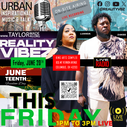 We hope you will join us tomorrow afternoon from 11 AM - 3 PM for our Juneteenth Commemoration.  The program features a live presentation of the Reality Vibez podcast from Taylor Branding Co. at 1 PM - 3PM!