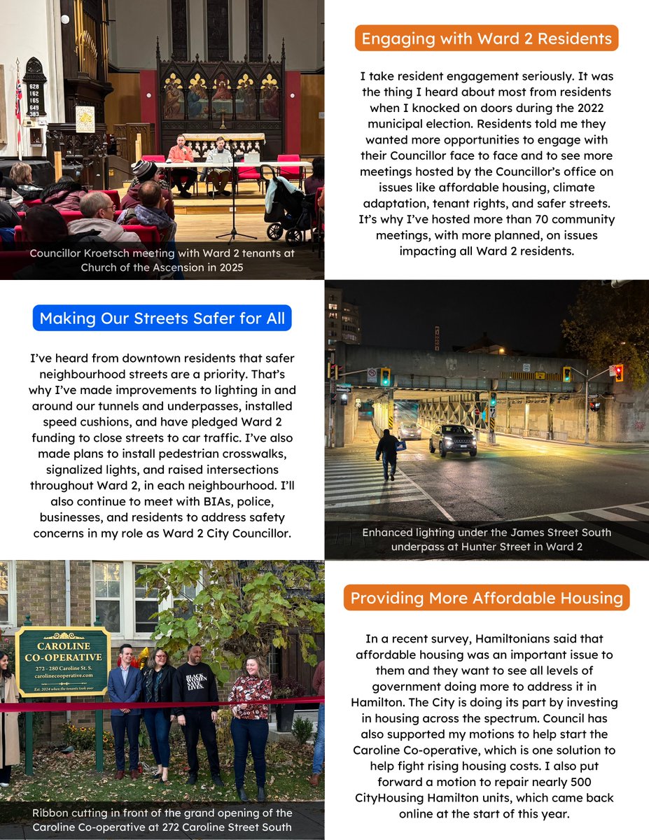 Earlier this month, I mailed out information to each and every Ward 2 resident. It was sent not only to update everyone on some important issues facing our downtown, but also to report back on the progress I've made on the platform priorities I ran on in 2022. #HamOnt