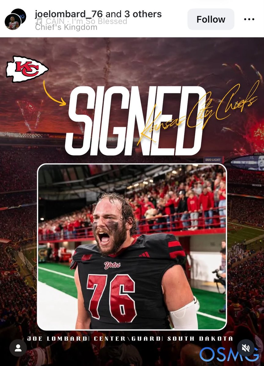 Jay Elsen - Midco Sports (@elsenmidco) on Twitter photo Per his Instagram, former <a href="/SDCoyotesFB/">South Dakota Football</a> OL Joey Lombard has signed a UDFA deal with the #Chiefs.
Lombard participated in Kansas City’s rookie minicamp immediately following the NFL Draft. Now officially reunites with former Coyote LB Jack Cochrane. Per his Instagram, former <a href="/SDCoyotesFB/">South Dakota Football</a> OL Joey Lombard has signed a UDFA deal with the #Chiefs.
Lombard participated in Kansas City’s rookie minicamp immediately following the NFL Draft. Now officially reunites with former Coyote LB Jack Cochrane.