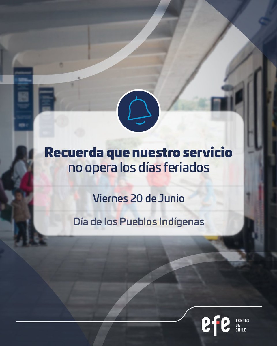 📅 Este viernes 20 de junio no operaremos nuestros servicios debido al feriado nacional.
🚄 Volvemos a encontrarnos el lunes. 💪 ¡Gracias por tu comprensión!