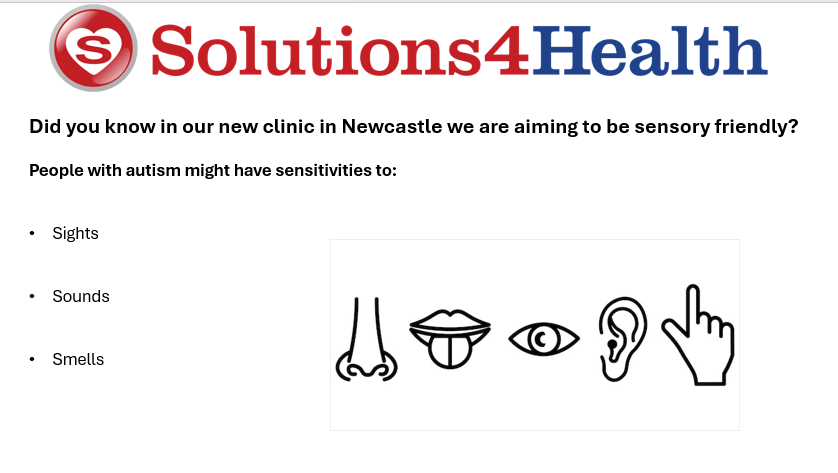 SHS4Newcastle's tweet image. In our new clinic in Newcastle we are aiming to be sensory friendly?
Things we have considered to help lower sensory input:
* Clinic colours
* Noise levels
* Lighting
* Impact of smells
* How to minimise over stimulation in busy areas
@Solutions4H @skillsforpeople @NewcastleCC