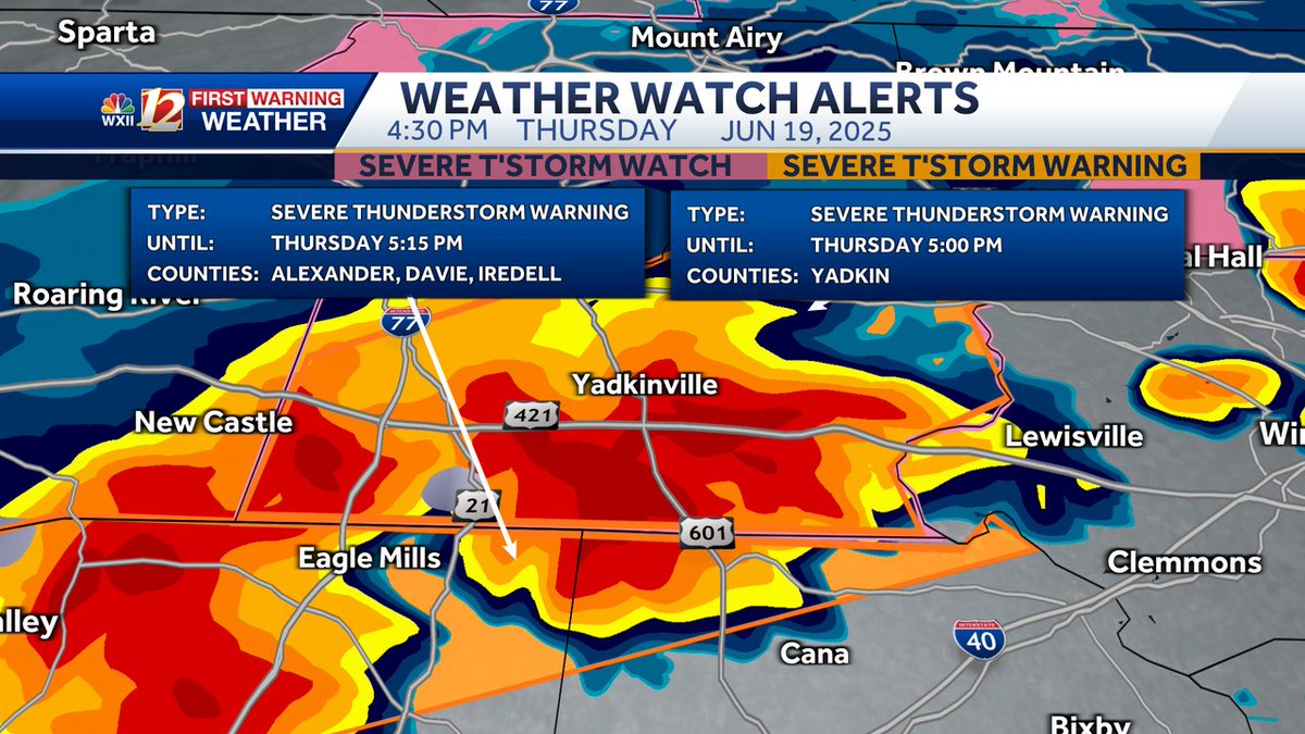 A Severe Thunderstorm Warning has been issued for the areas highlighted in orange on the map. If you are in the warning zone, please head to the interior of your house, and move away from windows and doors. wxii12.com/radar