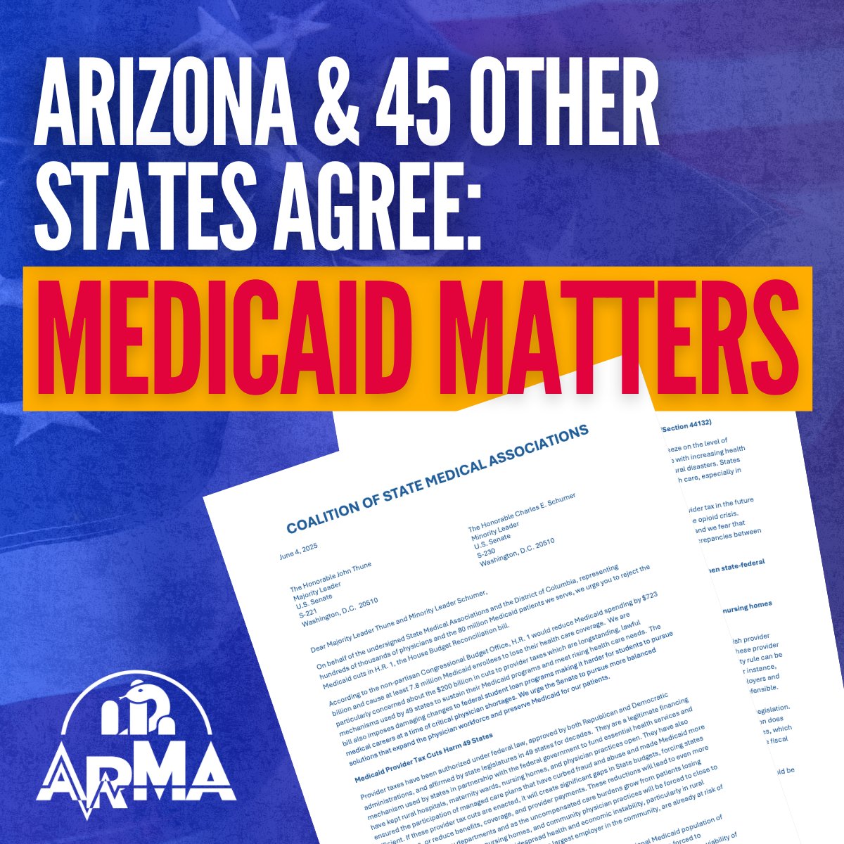 ArMA joined the American Medical Association and 45 other states in telling the U.S. Senate how dire cuts to Medicaid would be for healthcare nationwide.

As the Senate considers even deeper cuts, the healthcare community is rallying behind real solutions and new paths forward.