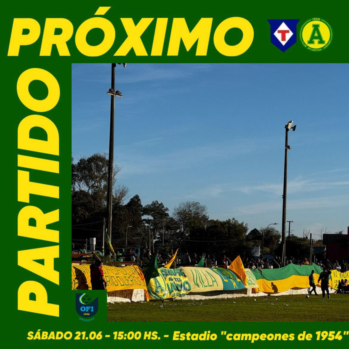 🔜 Rocha 

El Sábado se tiñe en dos colores la ciudad de Rocha 
Los jugadores junto a su gente, todos juntos vamos por la clasificación 

Vamos auriverde querido🔰