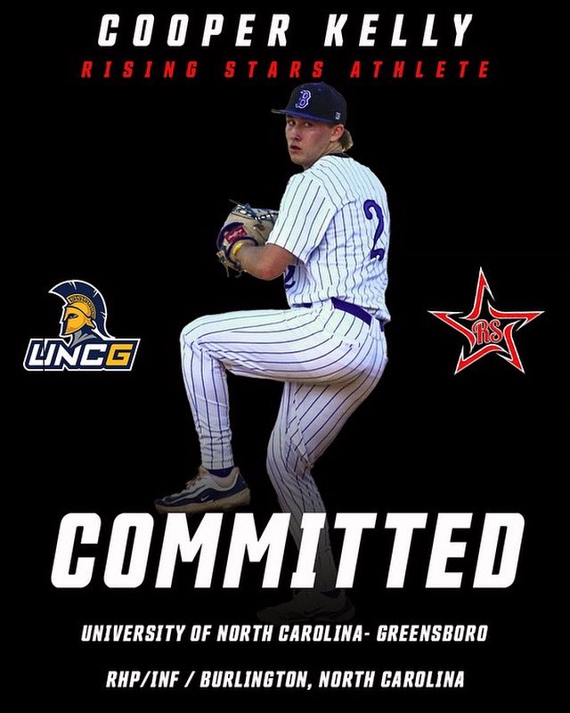 Rising Stars Advisory Group (@risingstarsbsbl) on Twitter photo Congratulations to Rising Star Athlete RHP/INF Cooper Kelly @cooperk2026 from Burlington Christian Academy on his commitment to UNCG <a href="/UNCGBaseball/">UNCG Baseball</a> Congratulations to Rising Star Athlete RHP/INF Cooper Kelly @cooperk2026 from Burlington Christian Academy on his commitment to UNCG <a href="/UNCGBaseball/">UNCG Baseball</a>