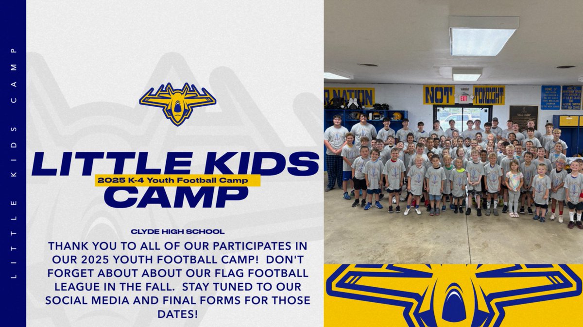 Thank you to all the "Future Fliers" who participated in our youth football camp this week!  The weather forced us to adjust but we are excited for the future!