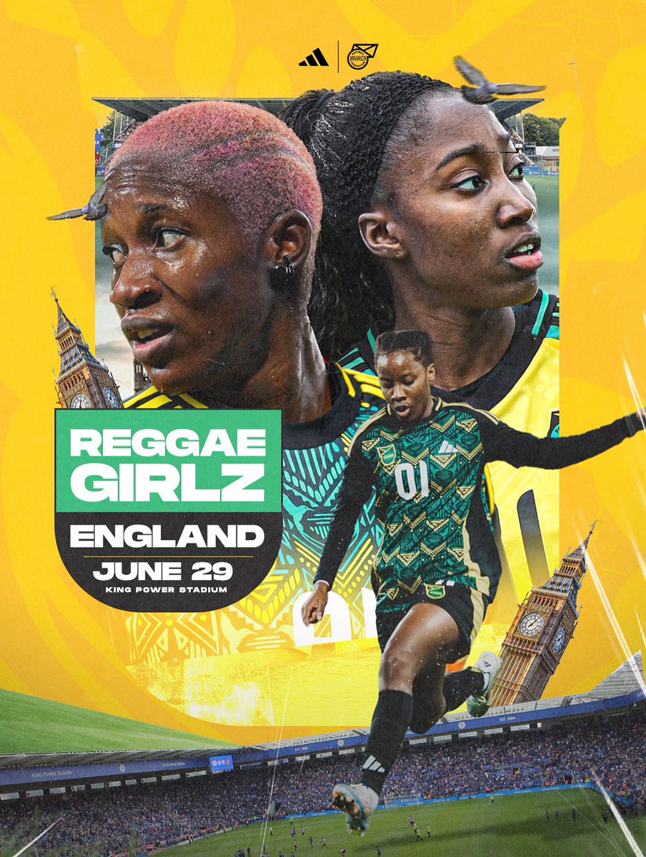 History in the Making 🇯🇲 #ReggaeGirlz

The Reggae Girlz take on the Lionesses for the first time ever and it all goes down at ⬇️

◽️King Power Stadium on
◽️Sunday, June 29
◽️5PM 🏟️ [11AM local time]

🎟️ Get your tickets: wembleystadium.com/tickets