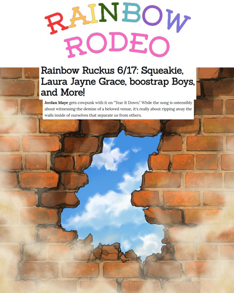.<a href="/Rainbowrodeomag/">Rainbow Rodeo</a> features new Jordan Maye single "Tear it Down" (produced by Eric Breiner of Peach Music), writing that "Maye gets cowpunk with it on 'Tear It Down' ...about ripping away the walls inside of ourselves that separate us from others."

rainbowrodeomag.com/rainbow-ruckus…