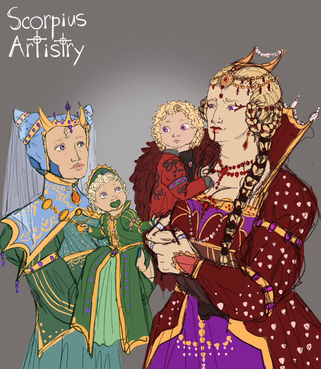 ScorpiousArtie's tweet image. Super quick sketch of Rhaenyra, Haelena, Jaehaera and Viserys
#HOTD #HouseOfTheDragon #Fireandblood #RhaenyraTargaryen #HaelenaTargaryen #JaehaeraTargaryen #VisenyaTargaryen #fanart #asoiaffanart #ASOIAF