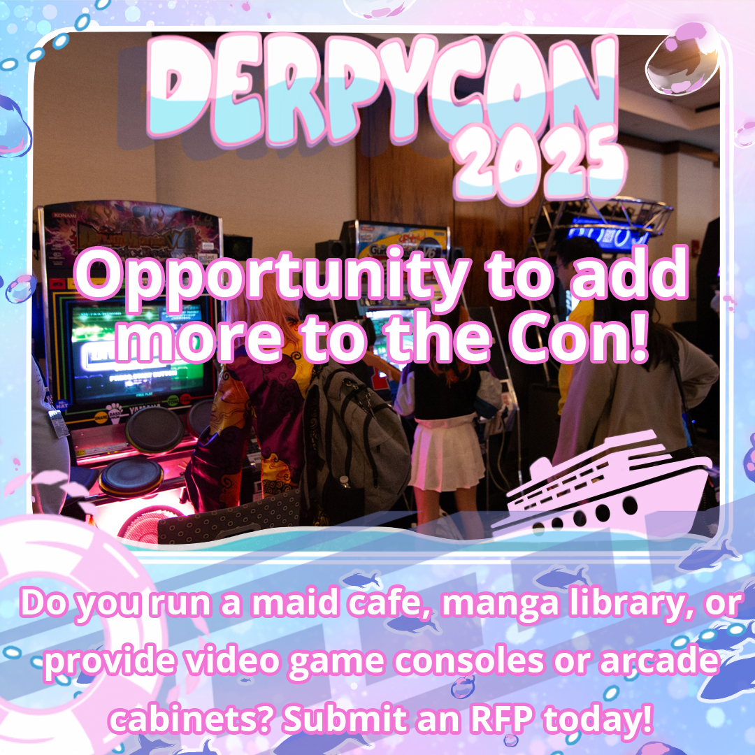 DerpyCon's tweet image. Hey, DerpyCon fans! Do you work with a maid cafe, provide videogame consoles &amp;amp; arcade cabinets? Maybe you work with a manga library! DerpyCon is seeking contractors to provide these &amp;amp; other services to our members. Fill out the link if you&apos;re interested!
&amp;gt; d.erpy.link/25229