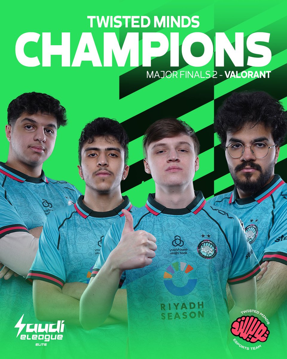 الدوري السعودي للرياضات الإلكترونية (@saudieleague) on Twitter photo جوهر النهائيات⚡️💎
فريق <a href="/TwisMinds/">Twisted Minds 🧠</a> الفائز ببطولة #Valorant الثانية ضمن دوري النخبة💫
ختمتها بأداء تاريخي يشهد عليه الكل👏🏻
#SELElite| #SELValorant جوهر النهائيات⚡️💎
فريق <a href="/TwisMinds/">Twisted Minds 🧠</a> الفائز ببطولة #Valorant الثانية ضمن دوري النخبة💫
ختمتها بأداء تاريخي يشهد عليه الكل👏🏻
#SELElite| #SELValorant