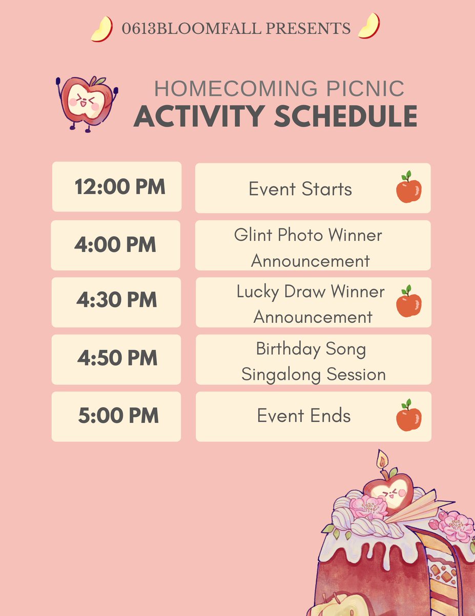 matsui_party's tweet photo. 🍎🍰  ACTIVITIES REVEAL 🍰🍎

2 MORE DAYS TILL OUR CALEB’S BIRTHDAY EVENT! 
still wondering how you should spend your time on the 22nd? 
here are our activity lists and schedule for your personal references 🍰 🍎 

stay tuned for our final faq and reminders tomorrow~ https://t.co/MBUmMNFc3V