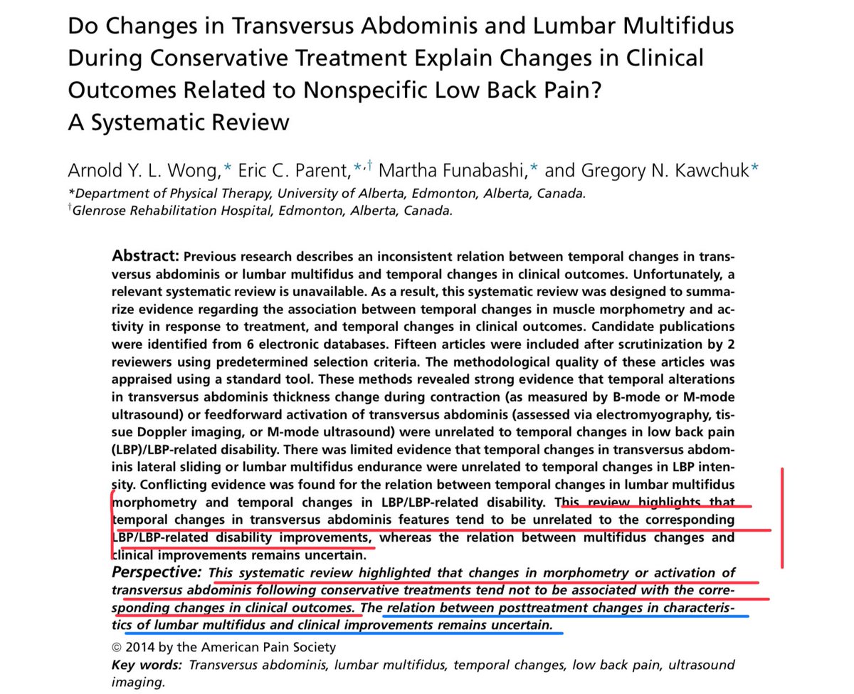 Retlouping's tweet photo. Do Changes in Transversus Abdominis and Lumbar Multifidus During Conservative Treatment Explain Changes in Clinical Outcomes Related to Nonspecific Low Back Pain? A Systematic Review https://t.co/NzC4cCBxFj https://t.co/riO67WjRiS