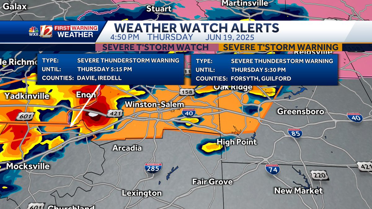 A Severe Thunderstorm Warning has been issued for the areas highlighted in orange on the map. If you are in the warning zone, please head to the interior of your house, and move away from windows and doors. wxii12.com/radar