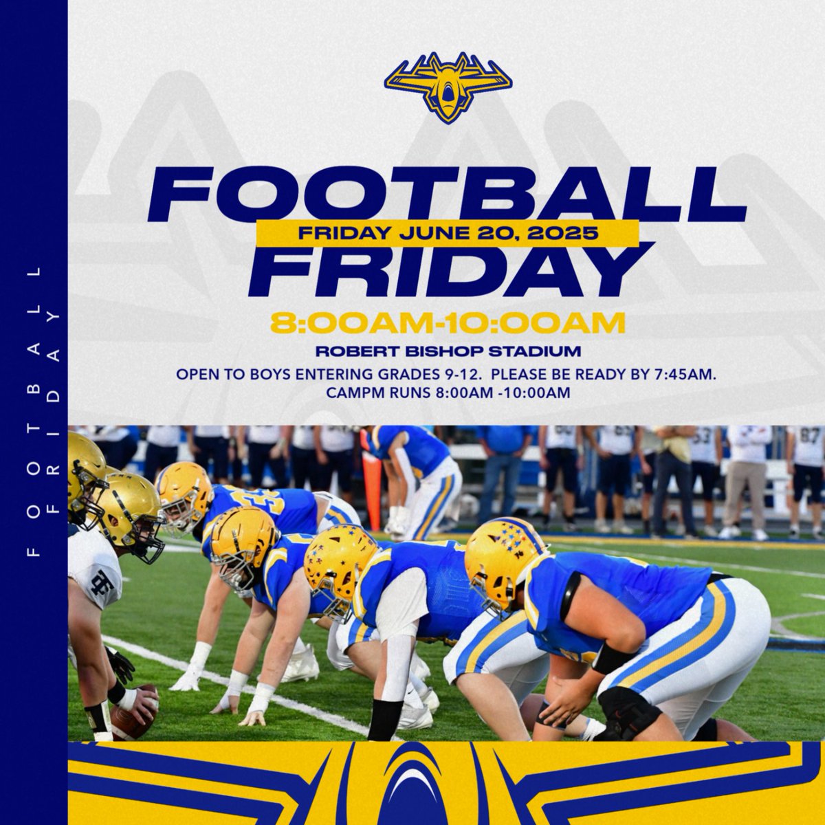 Reminder:  The Flier Football program will be having a Football Camp Day from 8:00am-10:00am Friday, June 20, 2025.  #FlierNation