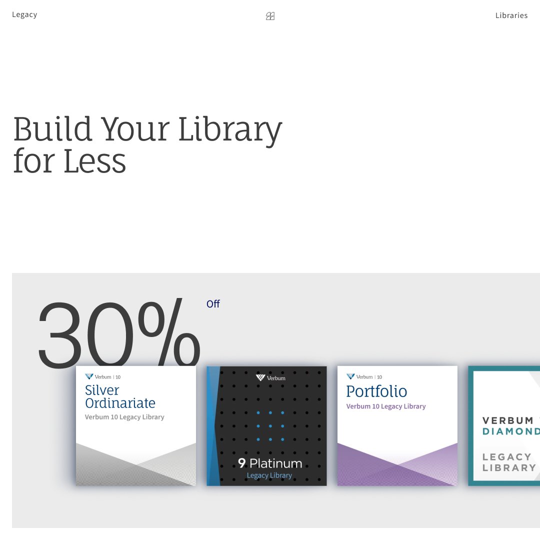 Legacy Libraries = handpicked collections of some of the most trusted resources from past versions of Verbum. And now through June 30, you can snag these libraries, from Verbum 5 - 10, for 30% off.

verbum.com/legacy-librari…