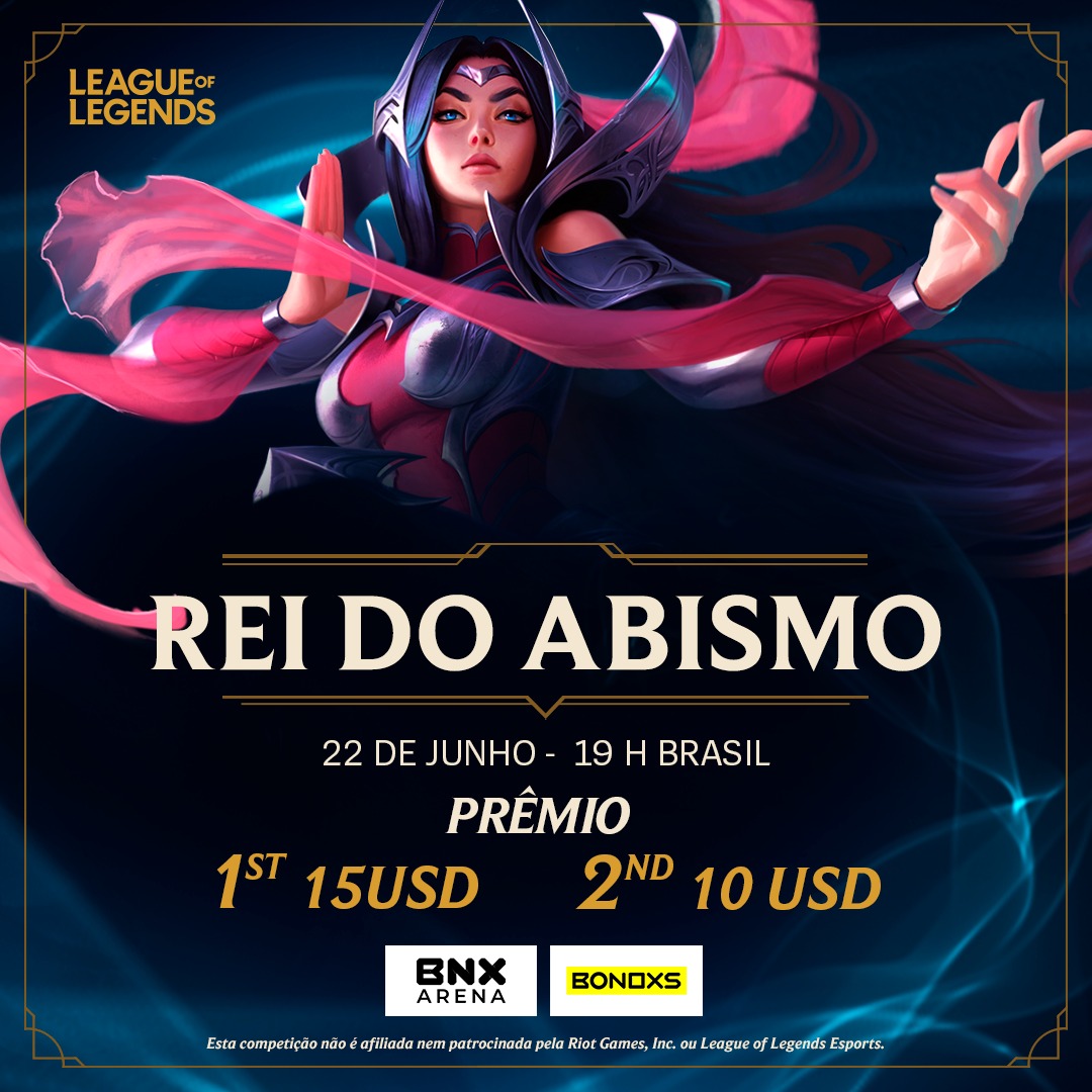 v_Modular_'s tweet image. 🔥 Rei do Abismo | League of Legends
🎮 Formato: 1vs1 Eliminação Simples
📅 Data: 22 de Junho - 19H BR
💸 Inscrição: Totalmente GRÁTIS!
🏆 Prêmio: 25 USD
📺 Discord: discord.gg/Qz4nErf63a
📲 Registro: onelink.to/3gp4pn

#brasil #br #lol #lolbr