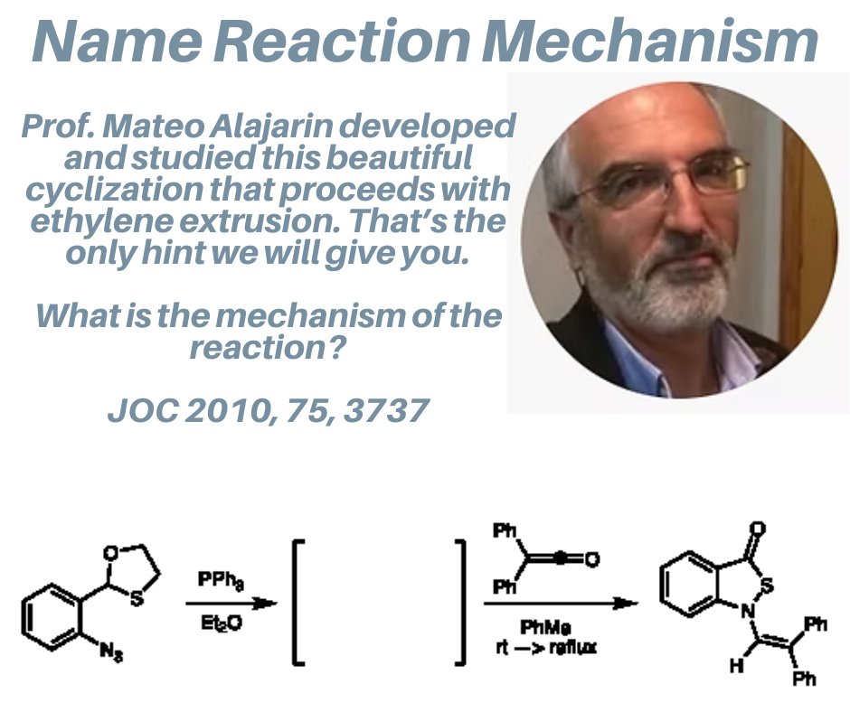 TambarLab (@tambarlab) on Twitter photo Prof. Mateo Alajarin <a href="/alajamat/">Mateo AlajarĂn</a> developed and studied this beautiful cyclization that proceeds with ethylene extrusion. That’s the only hint we will give you.
What is the mechanism of the reaction? Prof. Mateo Alajarin <a href="/alajamat/">Mateo AlajarĂn</a> developed and studied this beautiful cyclization that proceeds with ethylene extrusion. That’s the only hint we will give you.
What is the mechanism of the reaction?