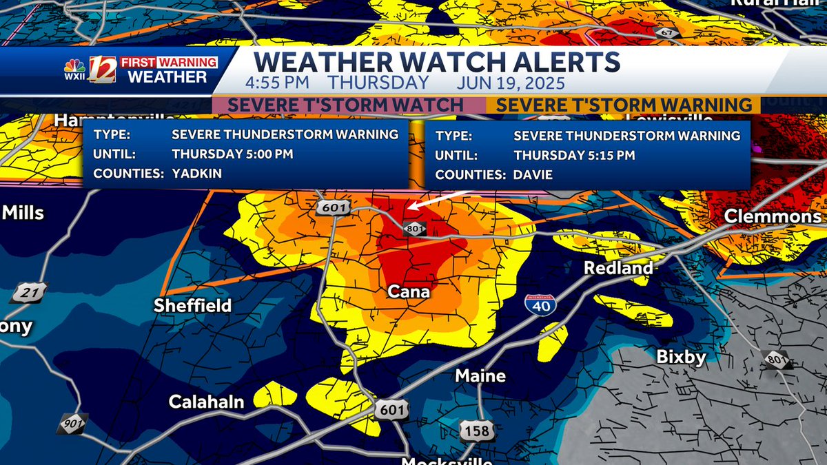 A Severe Thunderstorm Warning has been issued for the areas highlighted in orange on the map. If you are in the warning zone, please head to the interior of your house, and move away from windows and doors. wxii12.com/radar