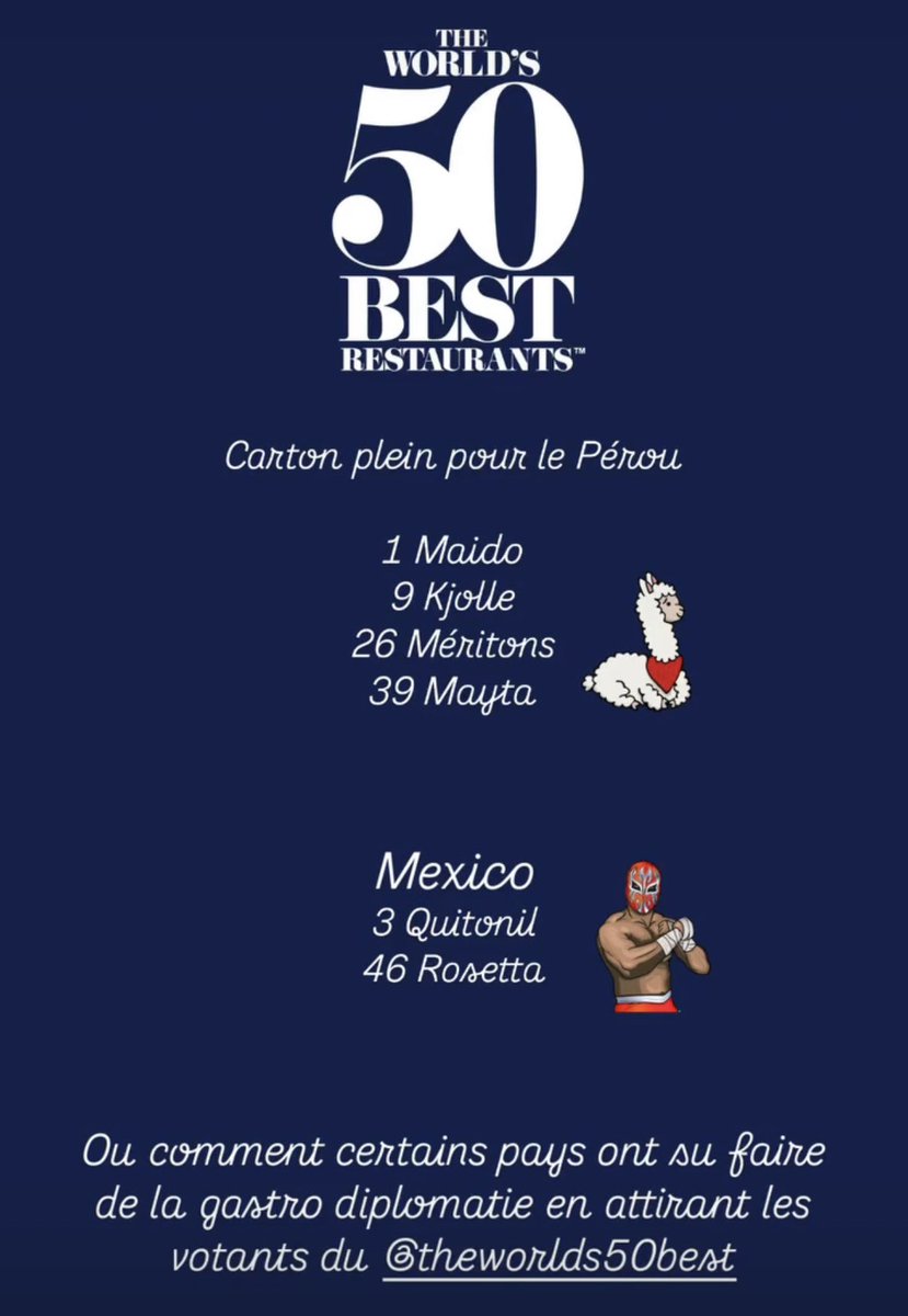 Ou comment certains pays arrivent à jouer de la gastro diplomatie pour influer sur les votants du #50bestrestaurant