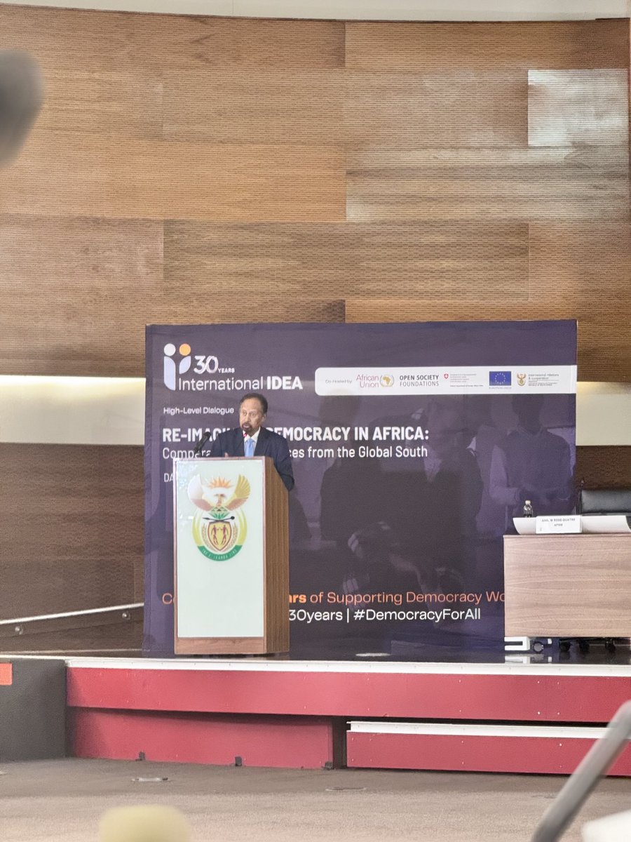 With support of South Africa’s Department of International Relations &amp; Cooperation, and IDEA’s Africa &amp; West Asia team organized a high-level dialogue on Re-imagining Democracy in Africa &amp; Global South. Sudan’s former PM Dr Hamdok gave keynote address ⁩ ⁦<a href="/IDEA_Africa/">International IDEA Africa & West Asia</a>⁩