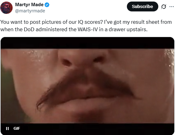 RedRabbitCipher's tweet photo. Don't make him get his official DoD IQ test results off the fridge! Seriously though, I'm detecting some dark dad issues.

For someone in Jocko Willink's orbit, he sure has a thin skin.

https://t.co/pTlnZ4UC7x