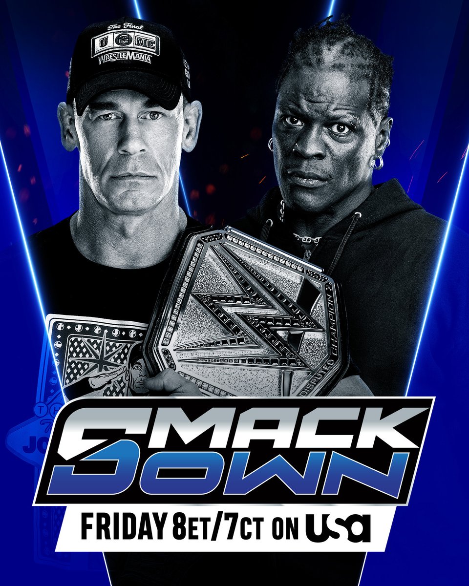 WWE's tweet photo. Undisputed WWE Champion @JohnCena faces @RonKillings in a highly-anticipated rematch TOMORROW NIGHT on #SmackDown!

📍 GRAND RAPIDS
🎟️ https://t.co/ZRPW085oLG https://t.co/3Md312dwMv