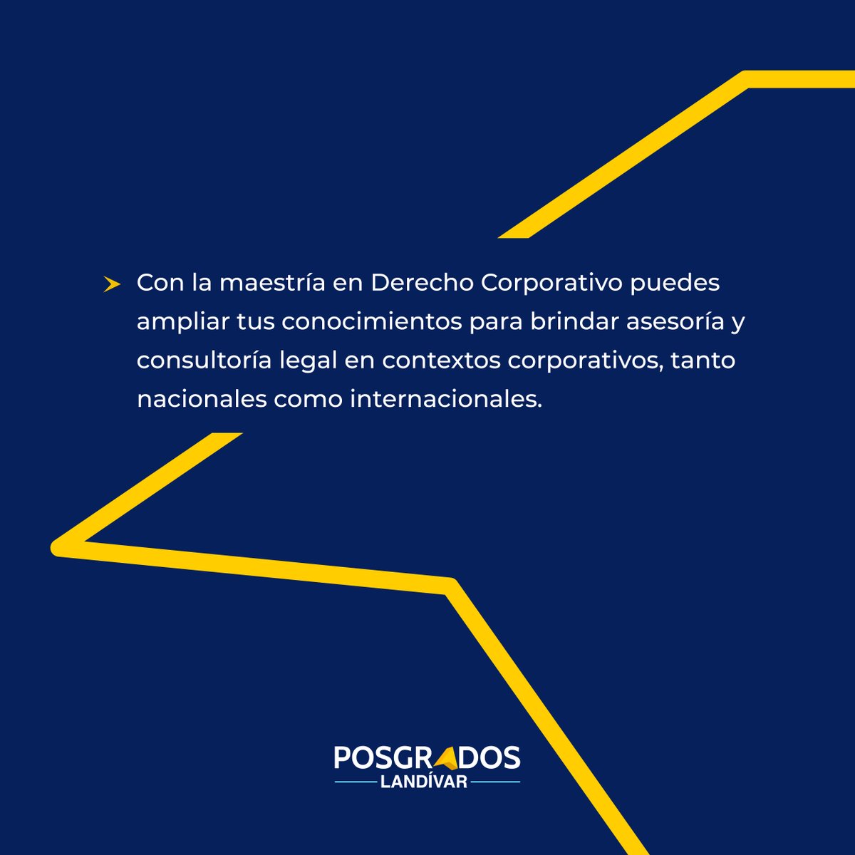 La Maestría en Derecho Corporativo te permitirá incrementar tus habilidades para destacar como un profesional estratégico en el mundo empresarial. 📚

✅ Conoce nuestra oferta académica completa: acortar.link/sEvWOn

#PosgradosLandívar