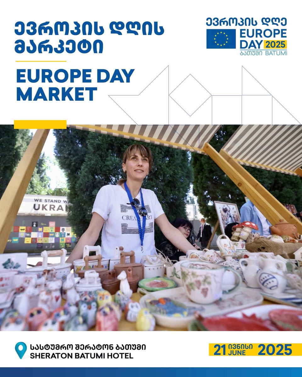 EUinGeorgia's tweet image. 🇬🇪🧑🌾🧵 Europe Day Market is coming to Batumi!
Explore organic products & handmade crafts by EU-supported farmers & artisans.
🍯☕🧀 Bio produce, local flavour!
👨👩👧👦 Bring your friends & family, let’s celebrate #ertad 💙
📅 21 June | 📍 Batumi Tennis Club
🎟 Free for all