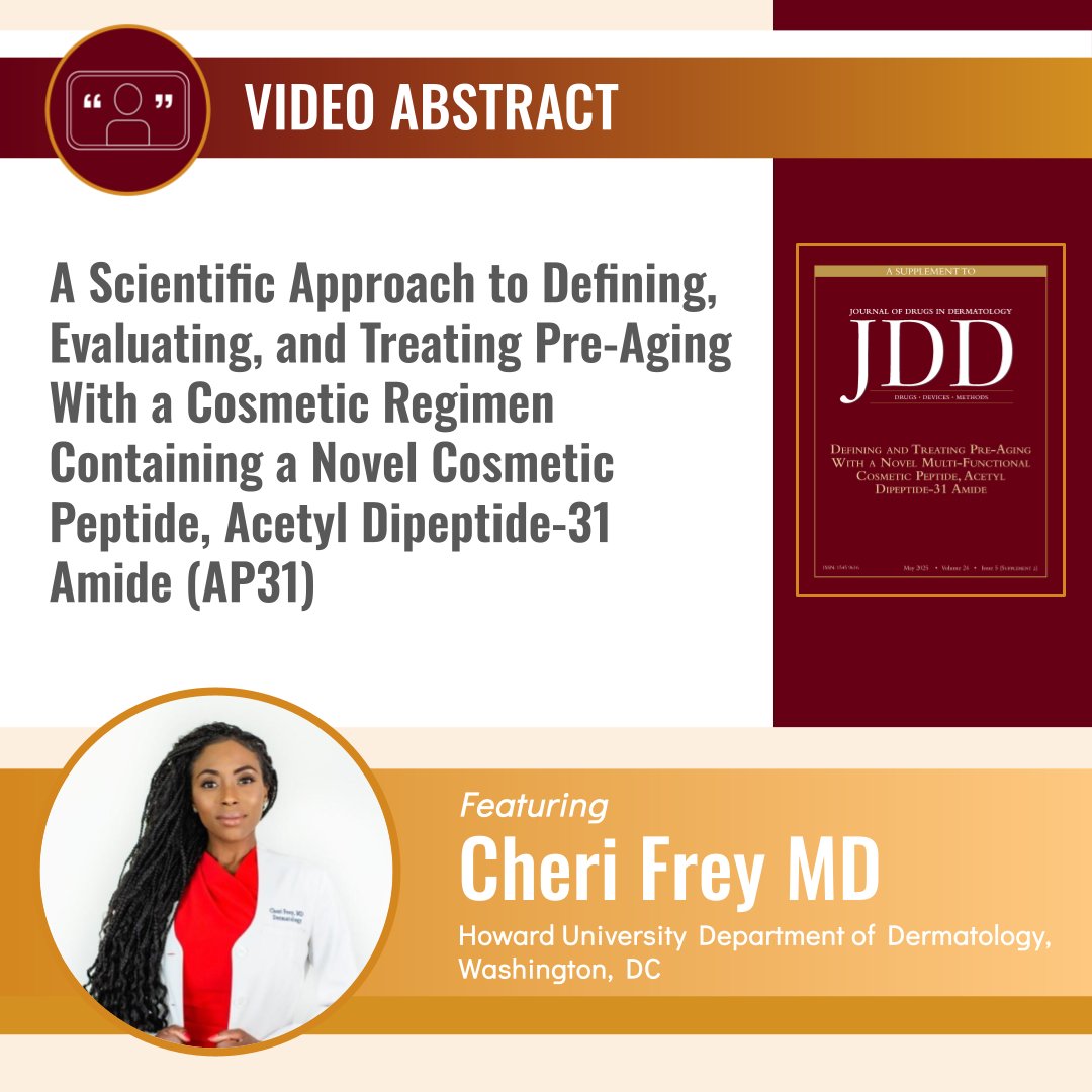 Journal of Drugs in Dermatology (JDD) (@jddonline) on Twitter photo ‼️ New Video Abstract: Cheri Frey, MD, discusses "A Scientific Approach to Defining, Evaluating, and Treating Pre-Aging With a Cosmetic Regimen Containing a Novel Cosmetic Peptide, Acetyl Dipeptide-31 Amide (AP31)" ‼️ New Video Abstract: Cheri Frey, MD, discusses "A Scientific Approach to Defining, Evaluating, and Treating Pre-Aging With a Cosmetic Regimen Containing a Novel Cosmetic Peptide, Acetyl Dipeptide-31 Amide (AP31)"