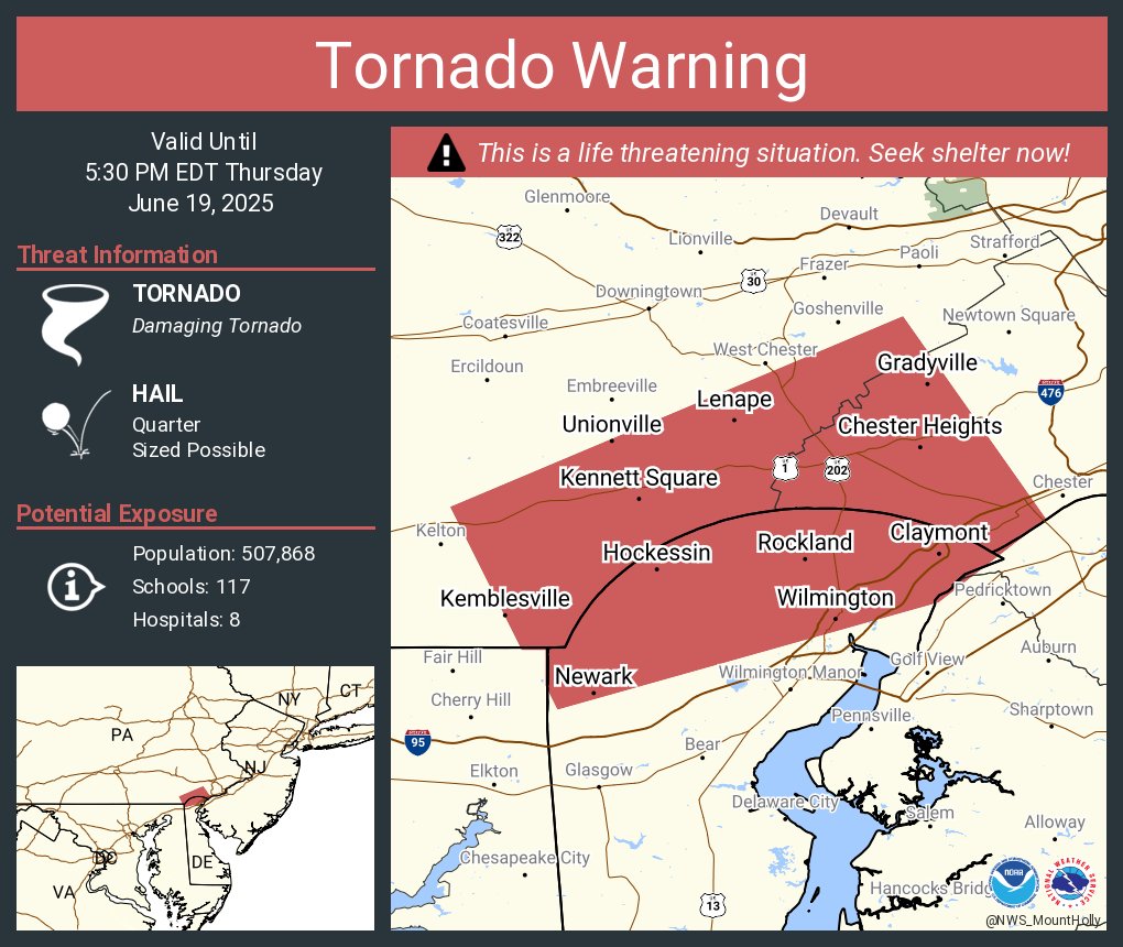 Tornado Warning including Wilmington DE, Newark DE and  Hockessin DE until 5:30 PM EDT