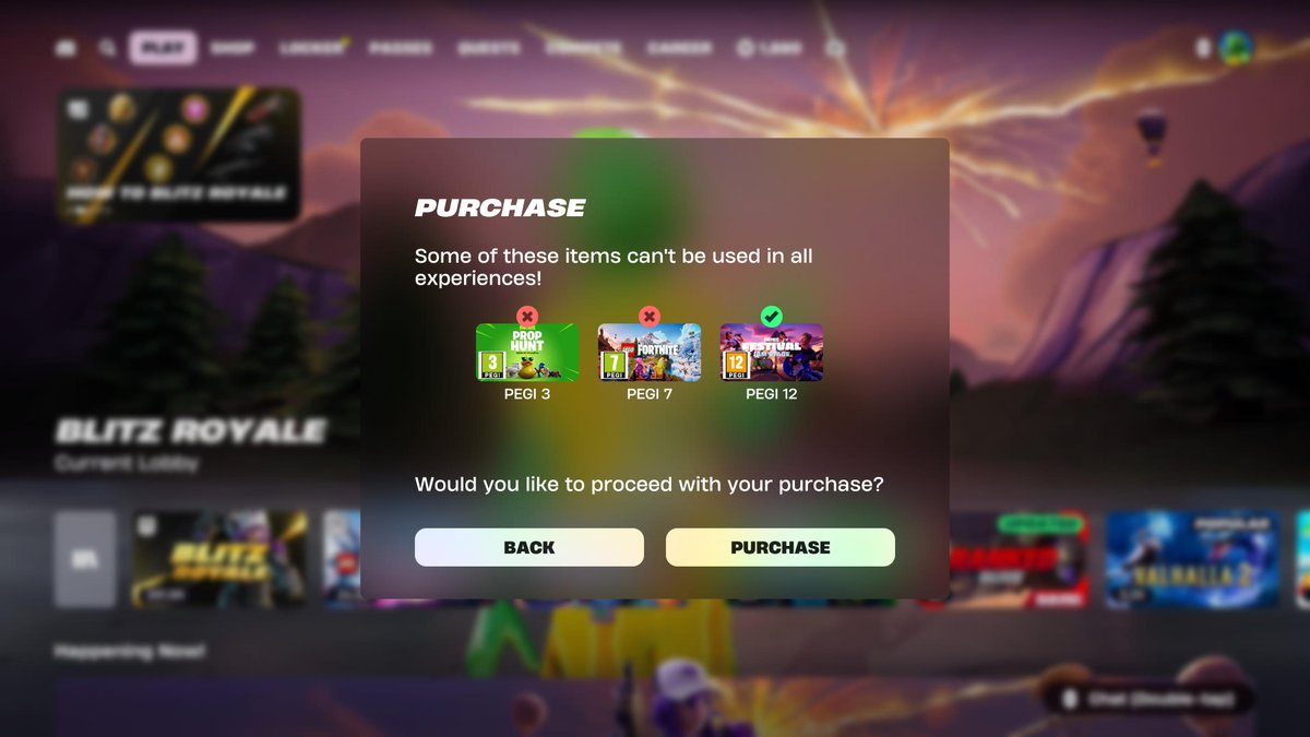 rondlite's tweet photo. @Fortnite this screen locks the game on PS5. The z index is on the layer below so you can't interact https://t.co/he7qOIlU8x