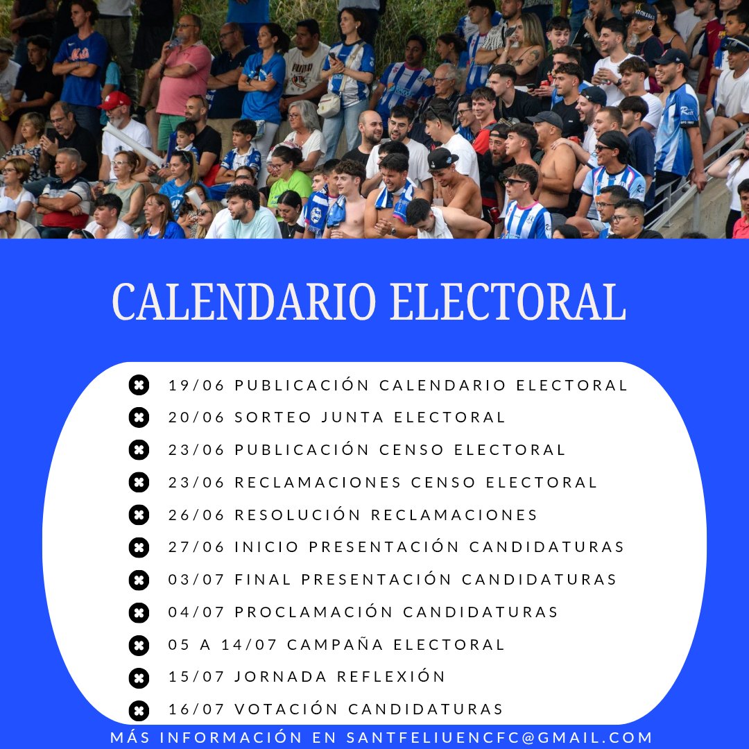 ℹ️ASAMBLEA DE SOCIOS.

☑️En el día de hoy se aprobó los 2 puntos de la asamblea por mayoría absoluta, donde se aprobó las cuentas de la temp. 2024/25 y el calendario electoral.

📷Adjuntamos en la foto el calendario electoral aprobado por la asamblea de socios.

#SempreSantfe♾️