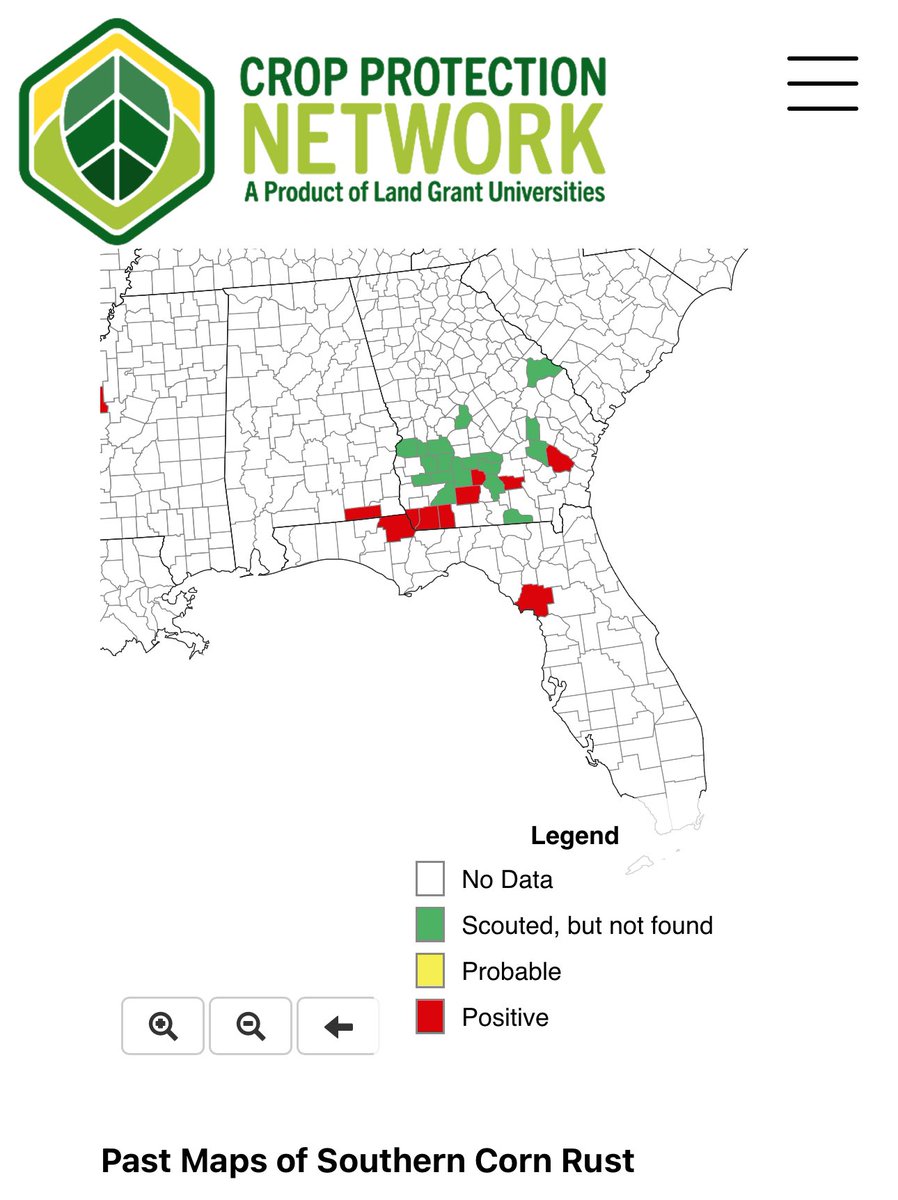 bobkemerait's tweet image. Current reports of southern corn rust from the Southeast. Watching now for a jail-break north. Thanks to numerous crop consultants, especially Caleb Traugh, Brooks Adcock, John Beasley, Bryce Sutherland, and Jordan Cary for sharing samples with UGA Extension.