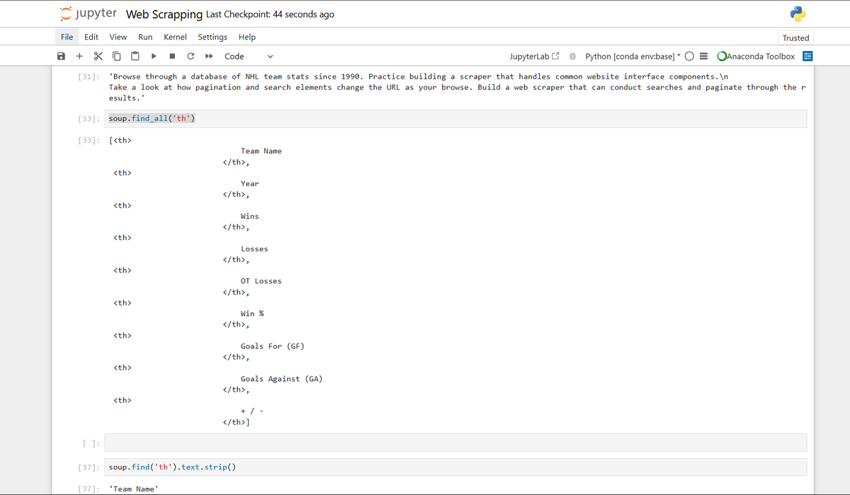 MeDeep_13's tweet photo. Learning web scraping is quite interesting. I regret that I'm doing it this late—a big thank you to @Alex_TheAnalyst for his wonderful and well-curated free videos on YouTube.
#DataAnalytics #webscraping #pythonlearning https://t.co/6fmhsjg9fe