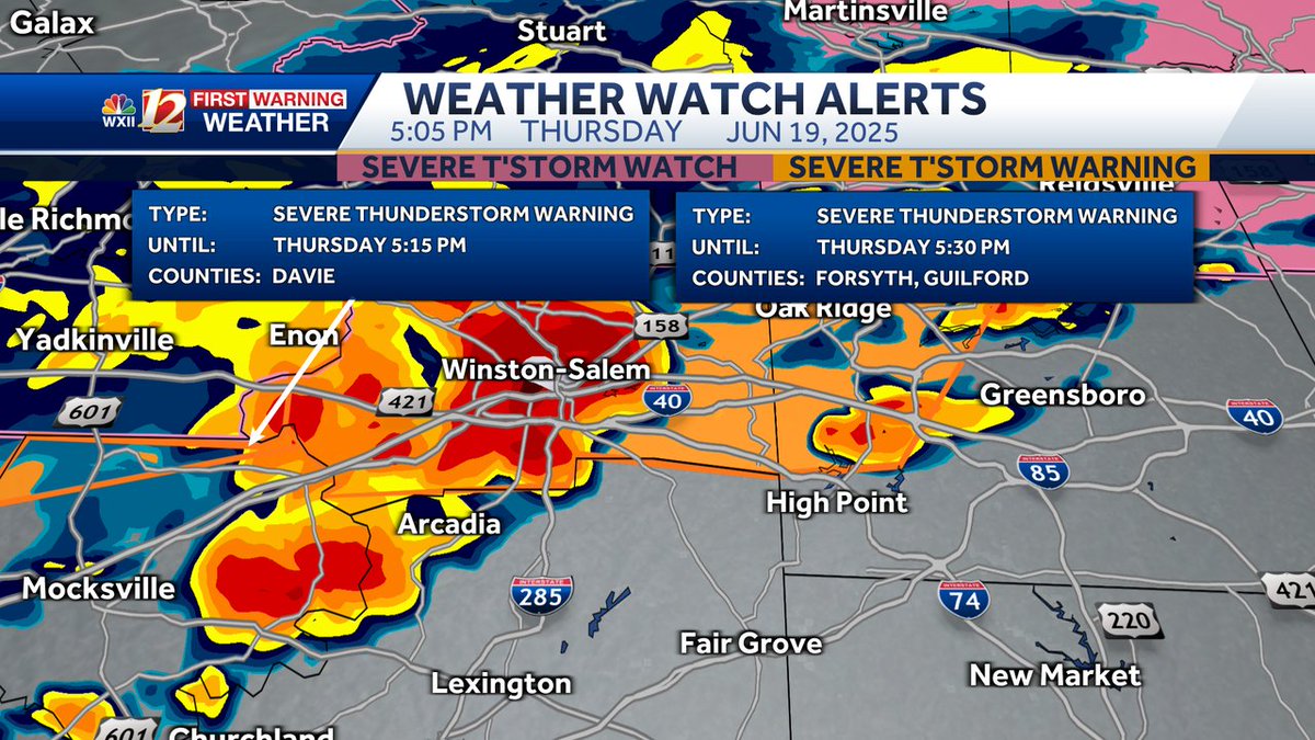 A Severe Thunderstorm Warning has been issued for the areas highlighted in orange on the map. If you are in the warning zone, please head to the interior of your house, and move away from windows and doors. wxii12.com/radar