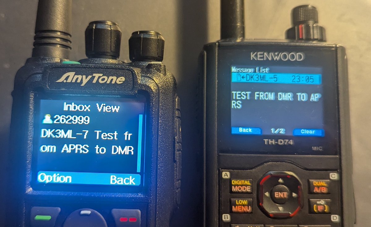 Just found out that it's possible to send text messages from DMR via Brandmeister to APRS radios and back. I really like it.