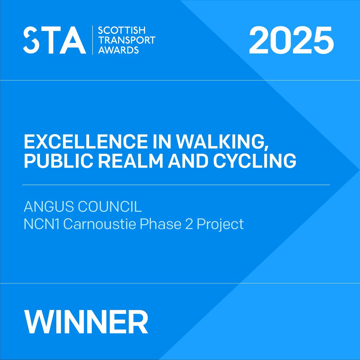 TransportTimes's tweet image. 🏆 Congratulations to @AngusCouncil – winners of Excellence in Walking, Public Realm and Cycling at the Scottish Transport Awards! Their NCN1 Carnoustie Phase 2 Project has delivered real impact for active travel and public space improvements. 👏🚶‍♀️🚴‍♂️
#STAs25