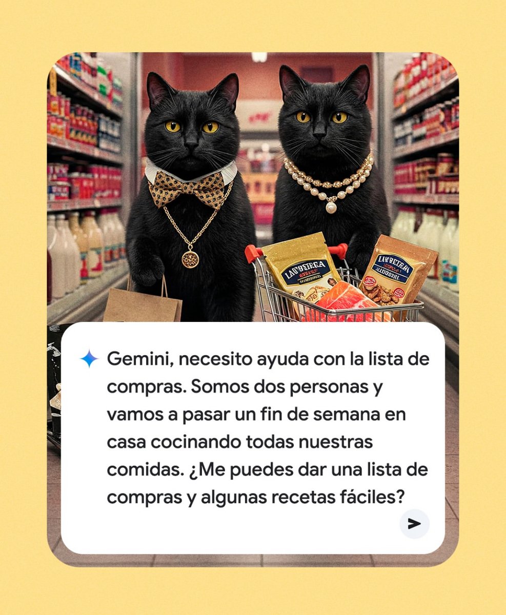 googleespanol's tweet photo. 🍽️📅 ¡GUARDA este PROMPT para usar en #Gemini y planear las comidas de tu hogar!

Ve a https://t.co/E3qCmLnQtJ y escribe:
🗣️"Quiero una lista de compras para hacer todas las comidas de [cantidad de personas] en casa por el fin de semana"

Sugiere prompts que ya hayas utilizado👇 https://t.co/HkiYyTIAlx