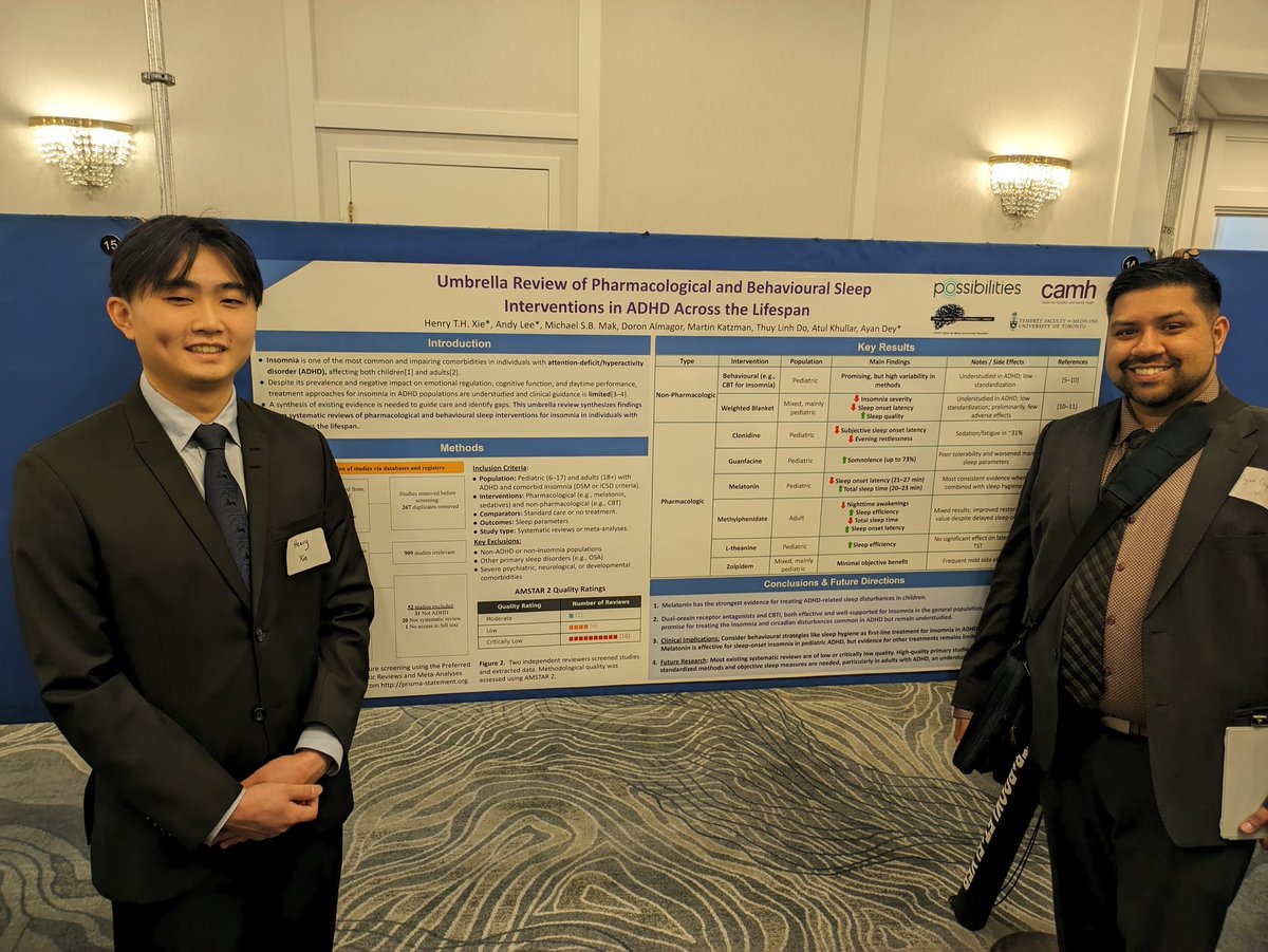 Dr. Ayan Dey and his student Henry Xie - "Umbrella Review of Pharmacological and Behavioral Sleep Interventions in ADHD Across the Lifespan" <a href="/UofTPsych/">UofTPsychiatry</a> Mulsant-Pollock Research Day <a href="/CAMHnews/">CAMH</a>