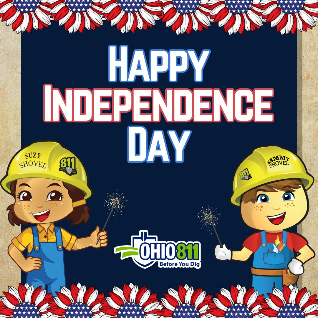 OHIO811's tweet image. Happy Independence Day from OHIO811!
A day to commemorate the signing of The Declaration of Independence. We wish everyone a safe and enjoy the spark-filled holiday! As a reminder today does NOT count towards your 48-hour waiting period between notifying OHIO811 and beginning…