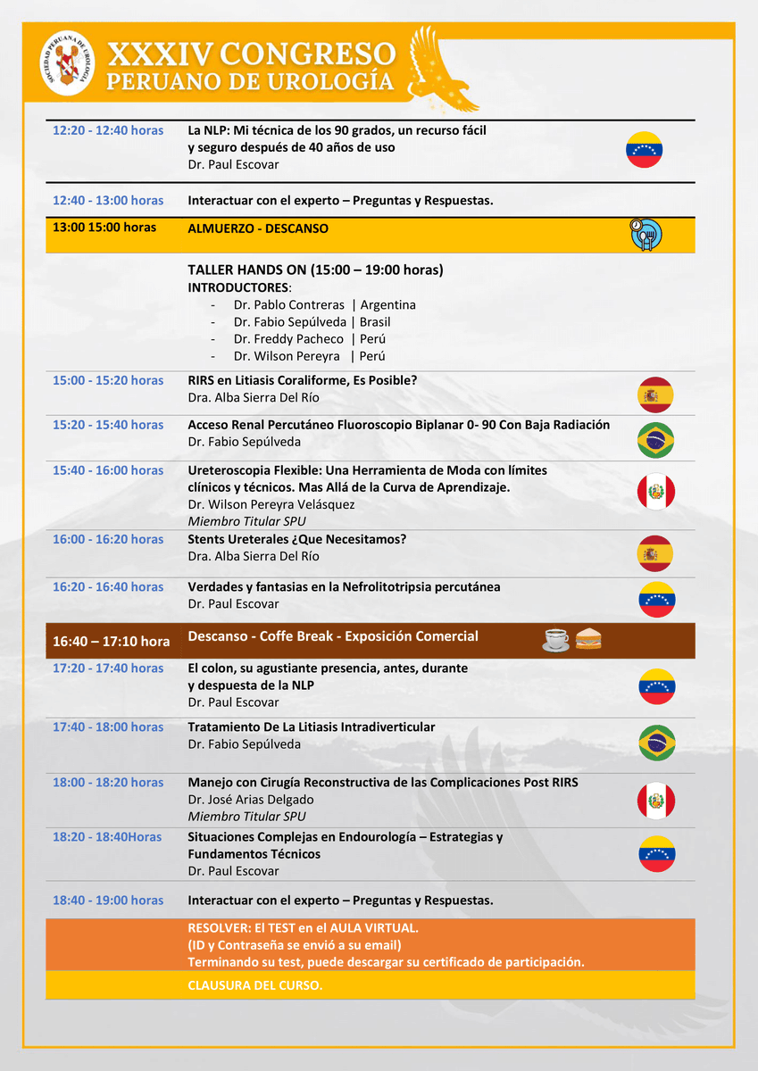 CURSO 07: TALLER HANDS ON LITIASIS ENDOUROLOGÍA

✍🏻 Regístrate al Curso aquí: cutt.ly/8rQygdR3
🚨 Requisito: Inscripción al Congreso.

📙 Ver Programa: cutt.ly/RrWZRvhi

🌱 Inversión: $80 USD
👨🏻‍🎓 Certificado: Valido para Recertificación Médica

¡Los esperamos!