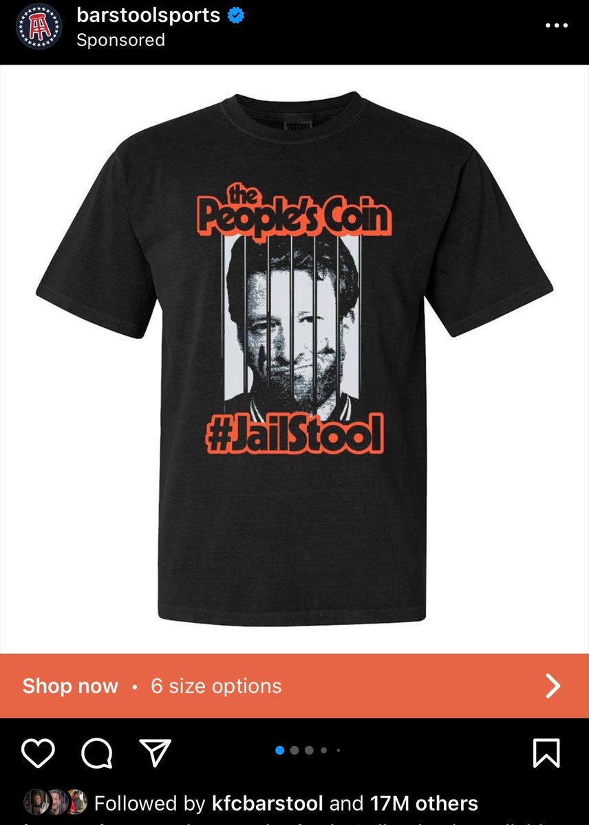 Merch profits going back into #Jailstool is huge! @Barstool is still advertising the merch too! Just saw this in a Instagram feed last week.